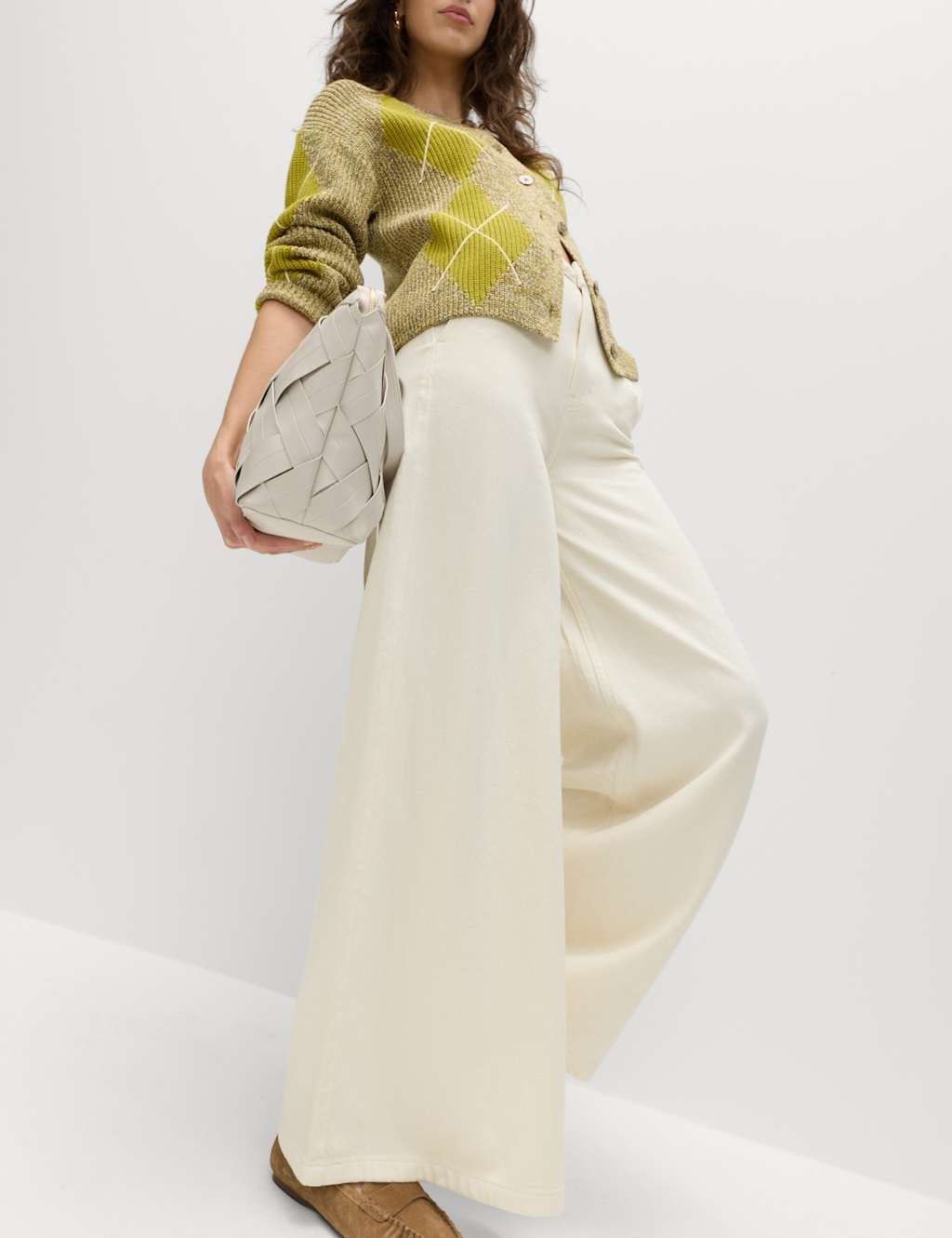Marks & Spencer M&S Pure Cotton Palazzo Trousers Ecru