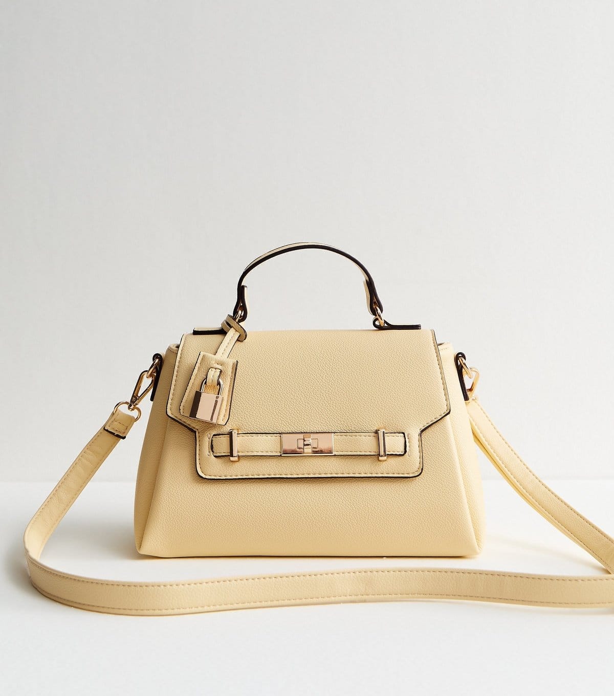 New Look Light Yellow Faux Leather Turn Lock Top Handle Crossbody Bag New Look - 1