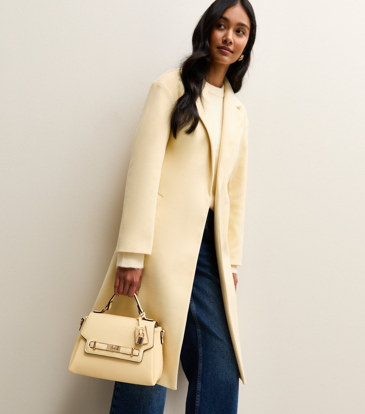 New Look Light Yellow Faux Leather Turn Lock Top Handle Crossbody Bag New Look - 2