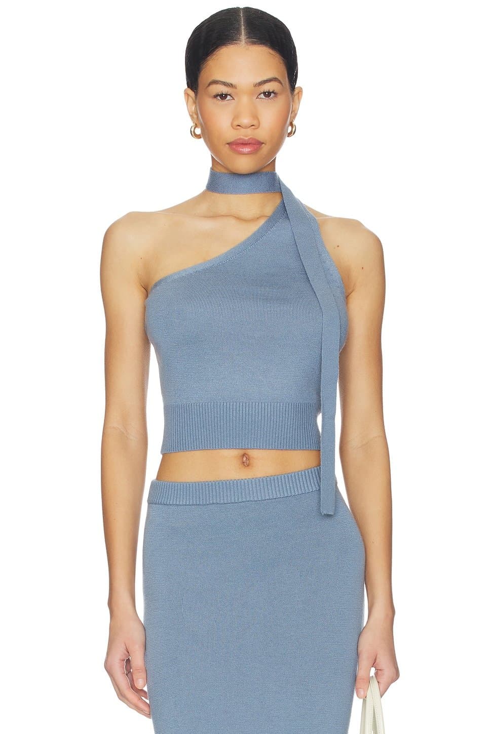 revolve Revolve Dusty Blue Knit One Shoulder Tank Top