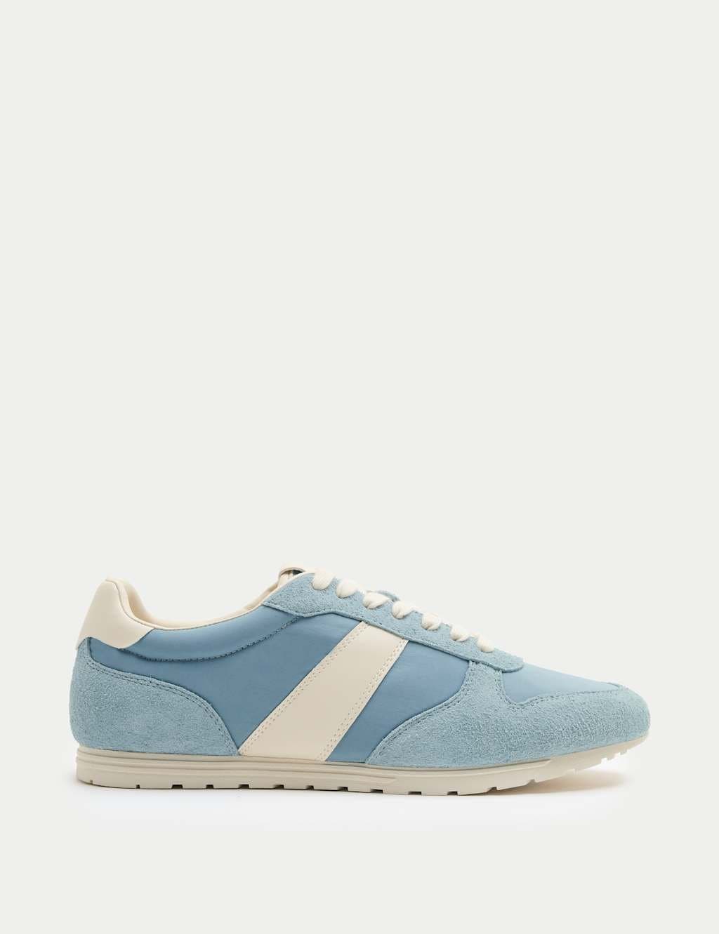 Marks & Spencer M&S Slim Line Leather Mix Runner Trainers Blue