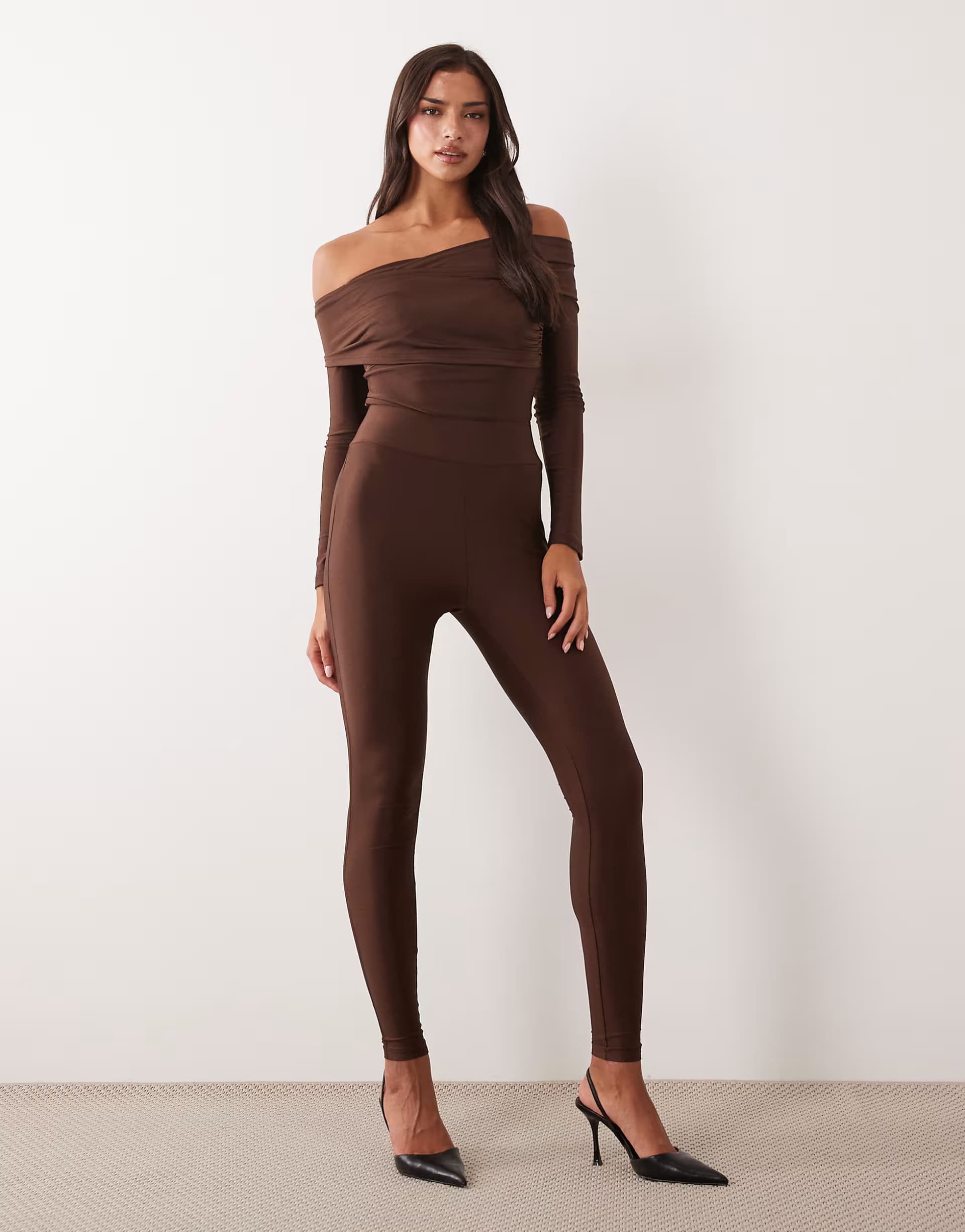 ASOS Ruched & Ready sculpted high shine high waist leggings co-ord in chocolate