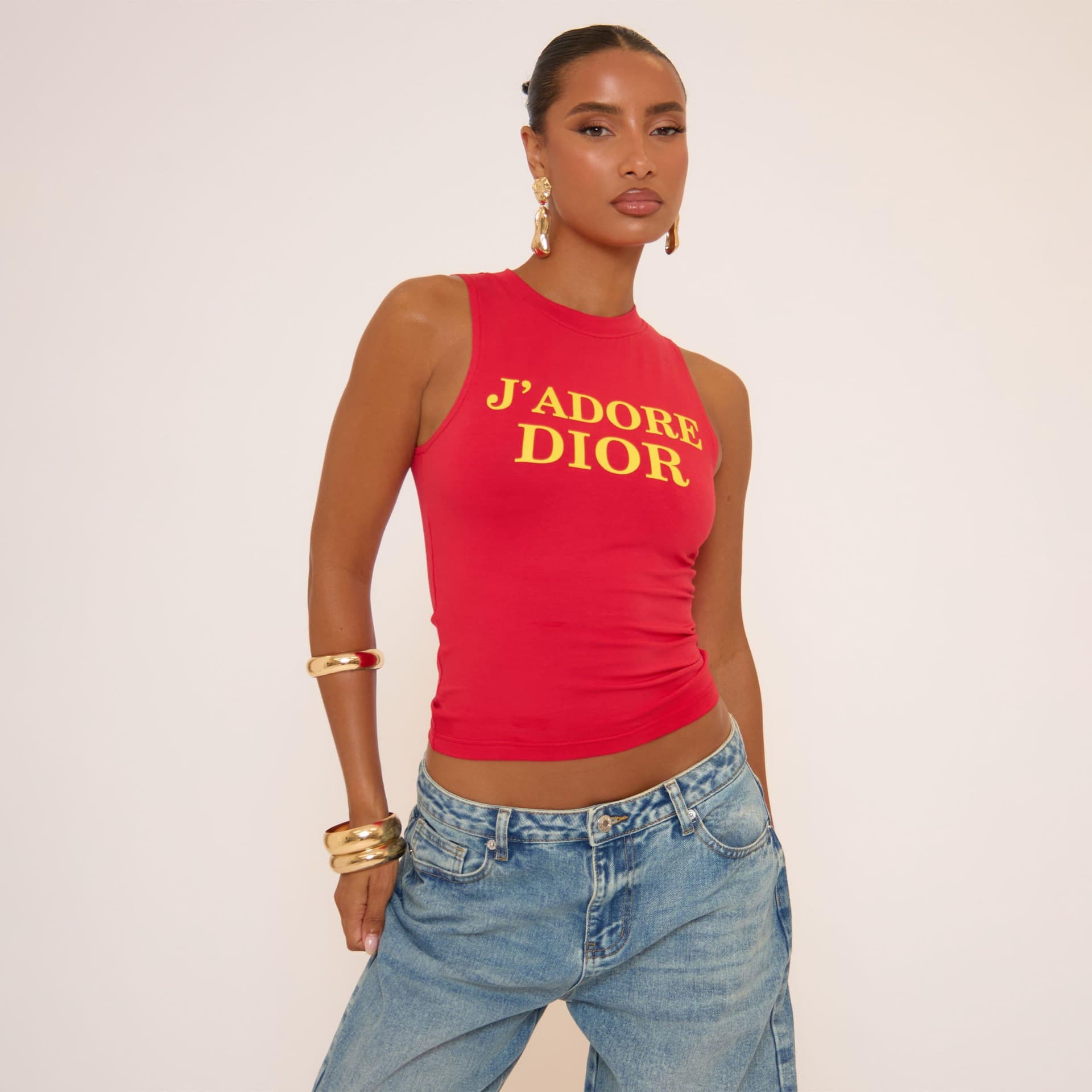 EGO EGO Red Slogan Print Detail Vest Top