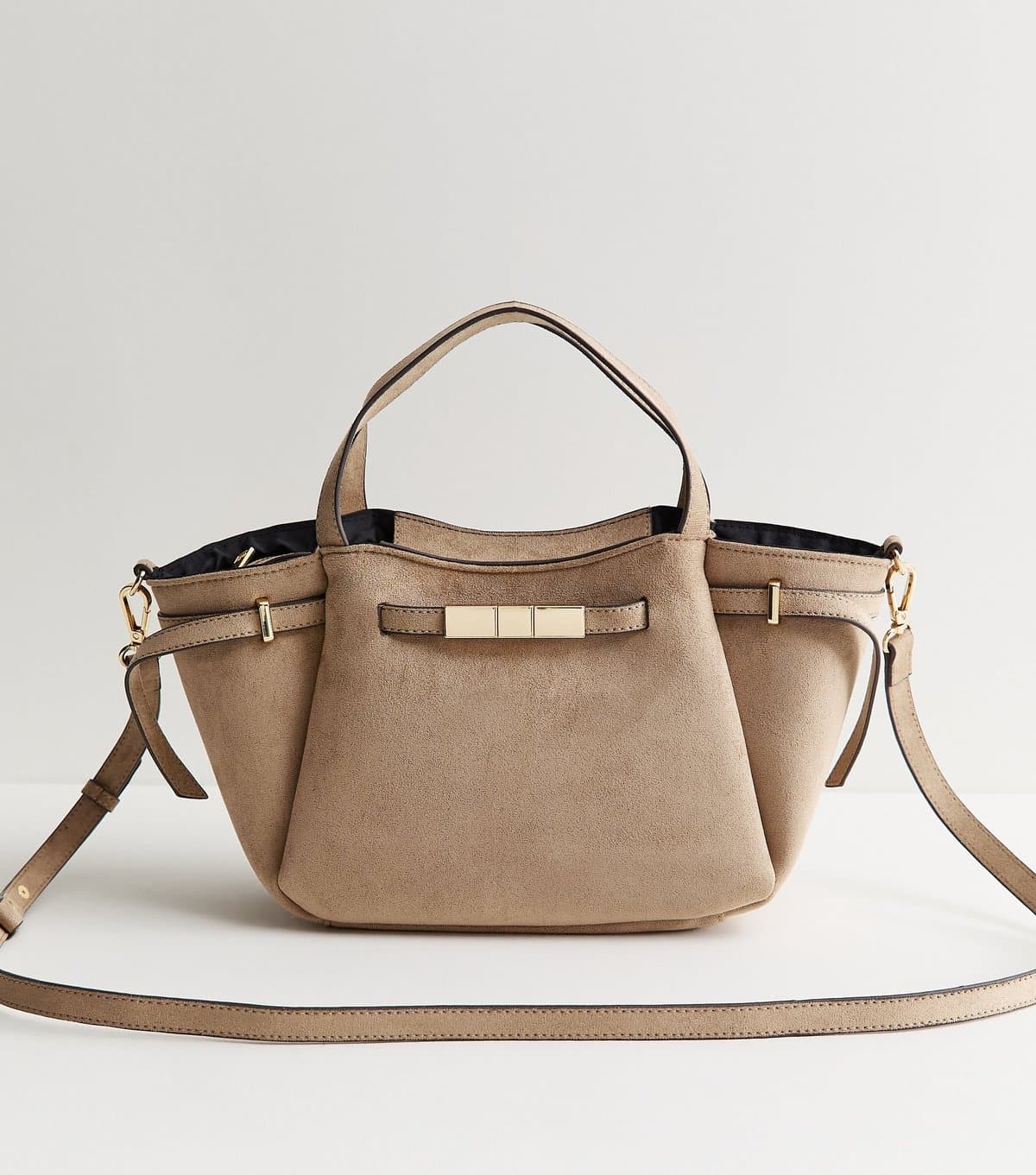 New Look Mink Faux Suede Mini Belted Wing Tote Bag Vegan New Look