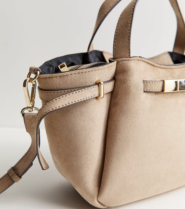 New Look Mink Faux Suede Mini Belted Wing Tote Bag Vegan New Look - 3