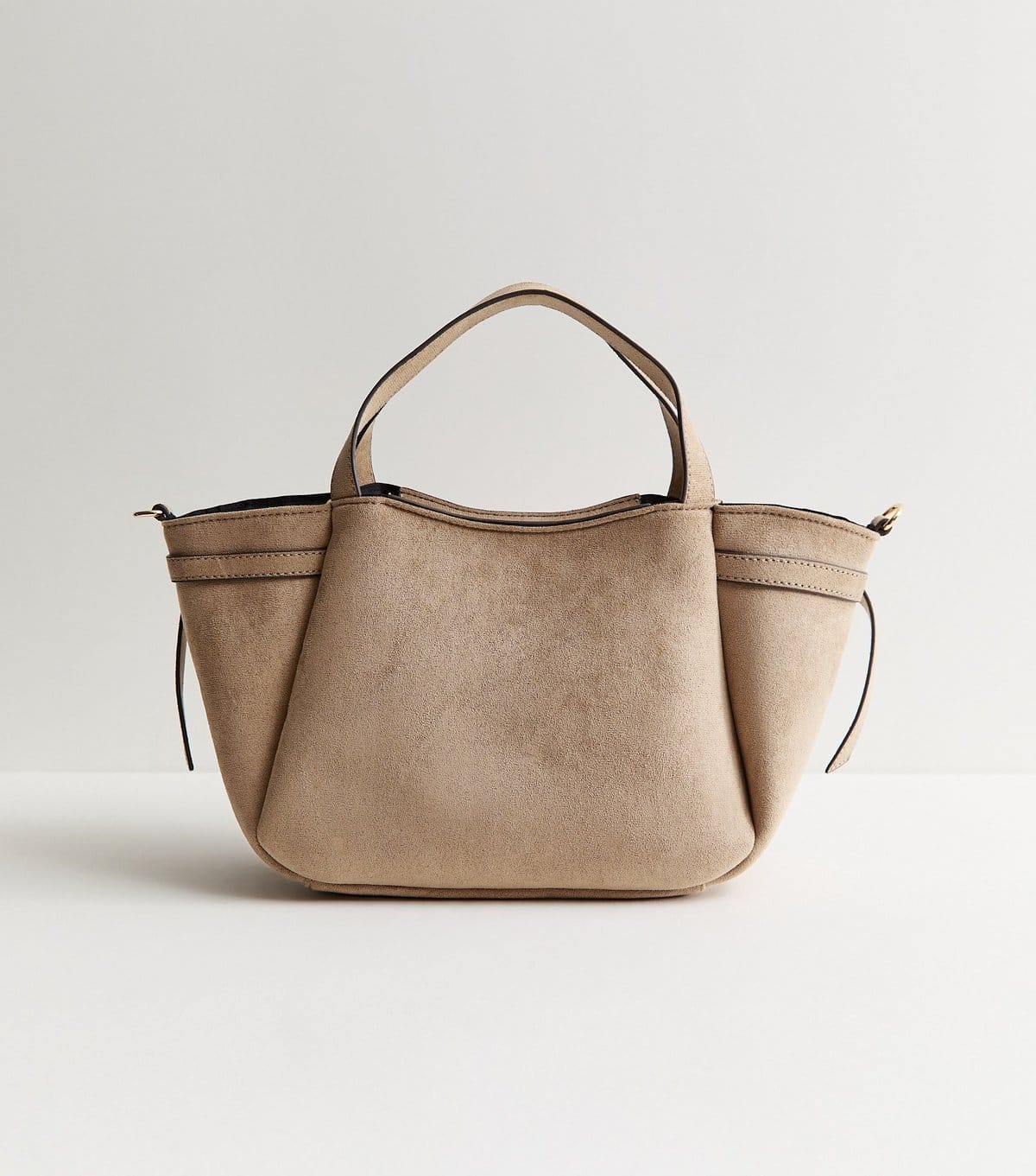 New Look Mink Faux Suede Mini Belted Wing Tote Bag Vegan New Look - 4