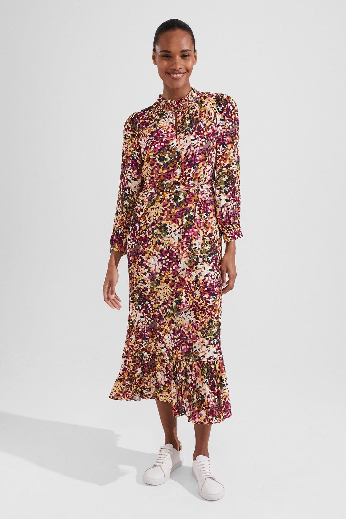 Hobbs London Hobbs London Women's Camellia Ruffle Hem Midi Dress in Pink