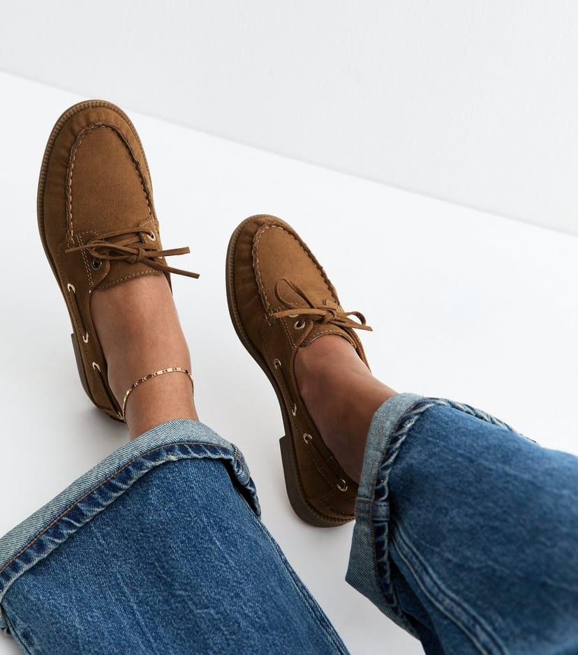 New Look Women's Tan Brushed Faux Leather Lace Up Loafers Vegan New Look - 1