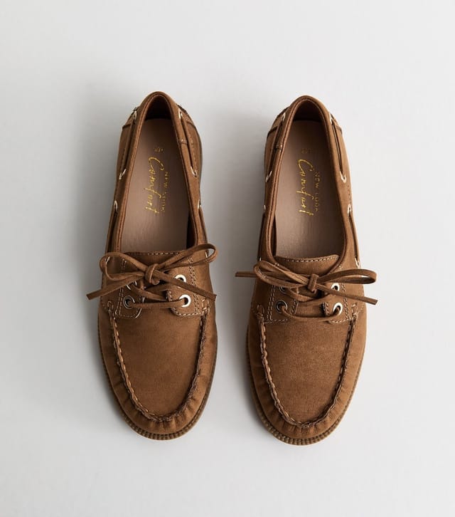 New Look Women's Tan Brushed Faux Leather Lace Up Loafers Vegan New Look - 2