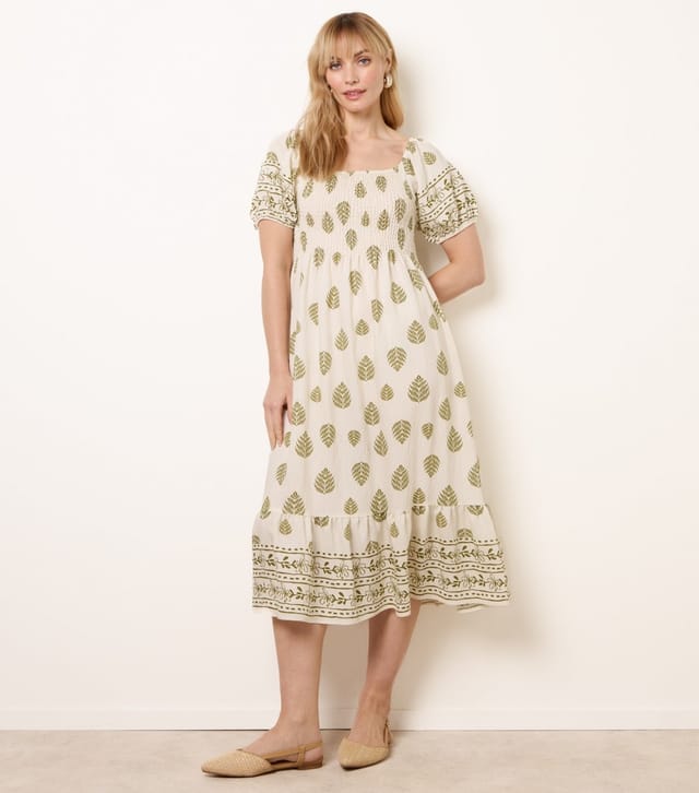 Blue Vanilla Women's Green Patterned Square Neck Midi Dress Blue Vanilla New Look - 3
