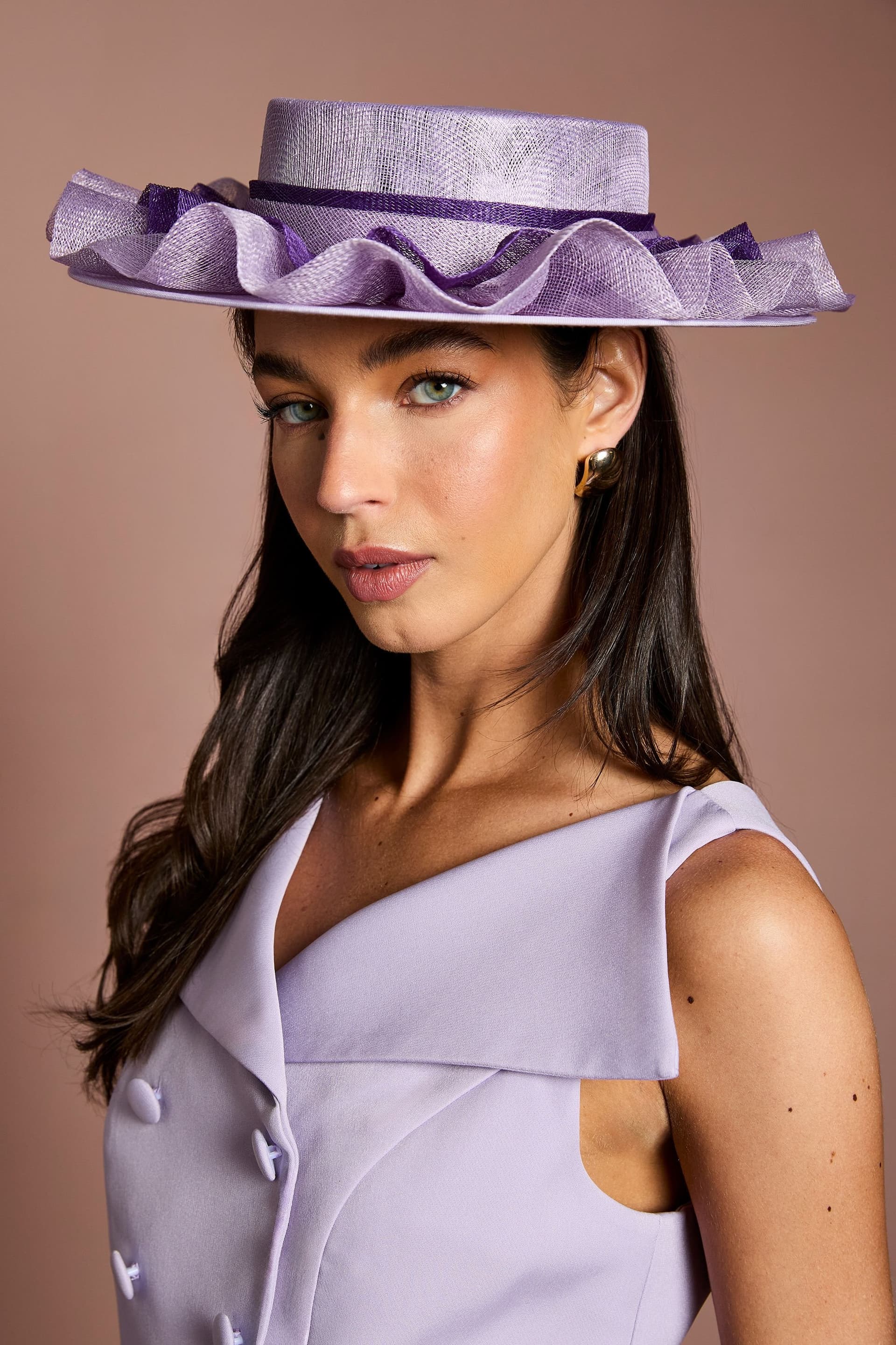 Coast Coast Women's Lisa Tan Ruffle Boater in Lilac