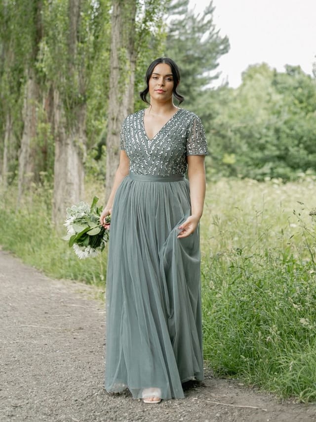 Maya Deluxe Maya Deluxe Women's Belted Stripe Embellished Maxi Dress in Teal - 3