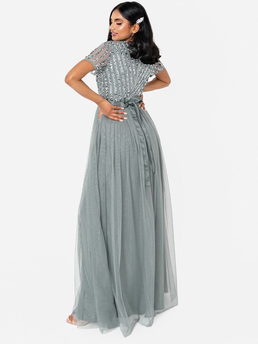 Maya Deluxe Maya Deluxe Women's Belted Stripe Embellished Maxi Dress in Teal - 4