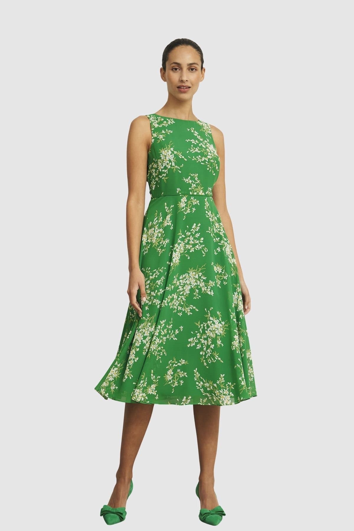 Hobbs London Hobbs London Women's Carly Sleeveless Printed Midi Dress in Green