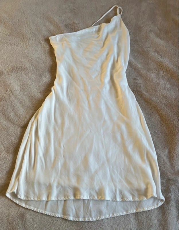 Bershka Women’s  Bershka asymmetric satin mini dress in white size L