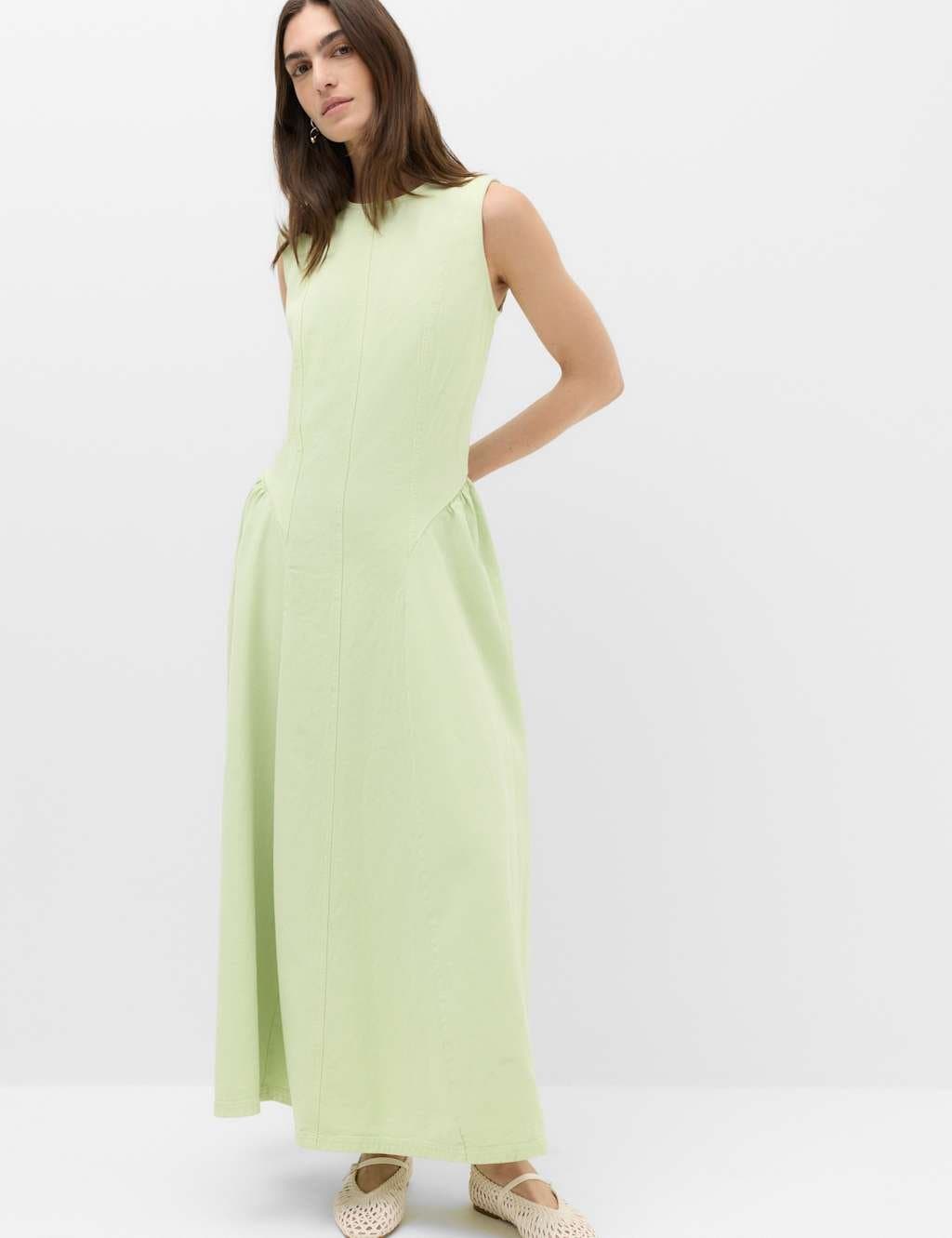 Marks & Spencer M&S Denim Maxi Drop Waist Dress Pistachio