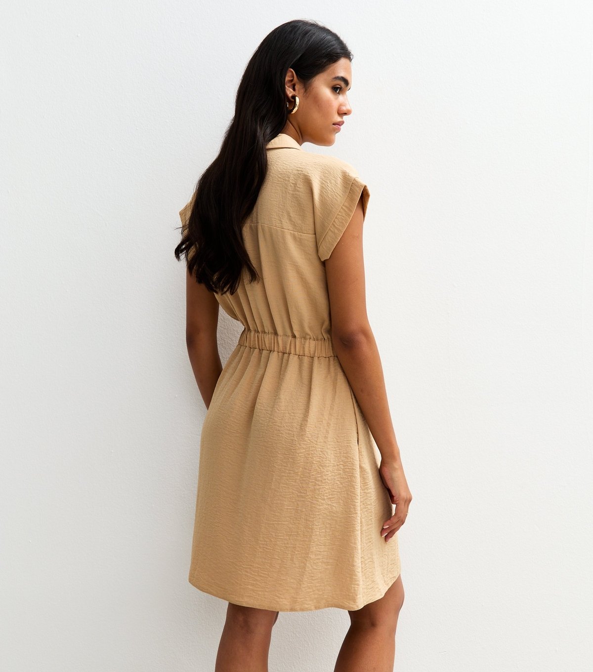 New Look Women's Stone Drawstring Waist Short Sleeve Mini Shirt Dress New Look - 4