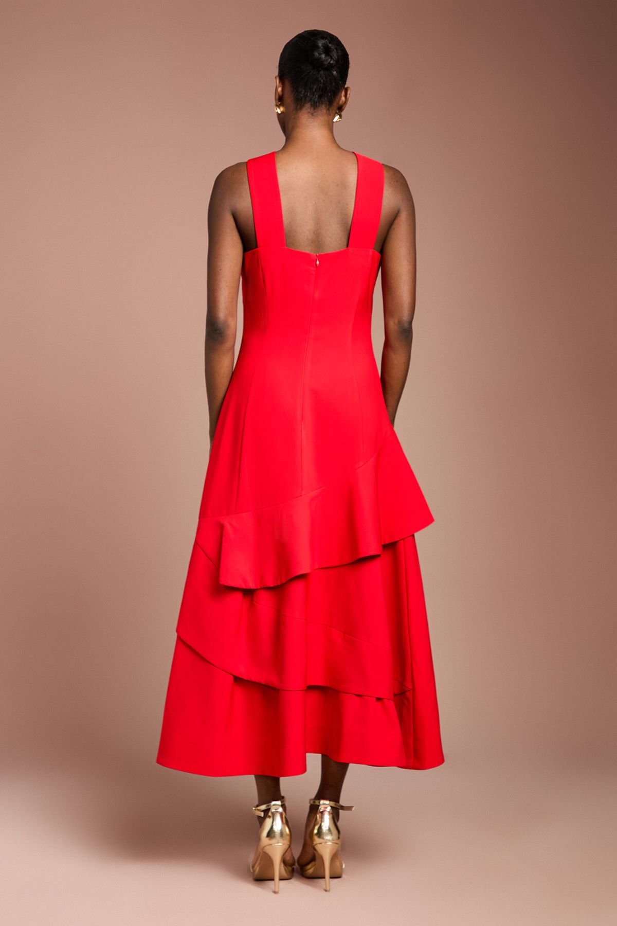 Coast Coast Women's Cross Neck Ruffle Crepe Midi Dress in Red - 3