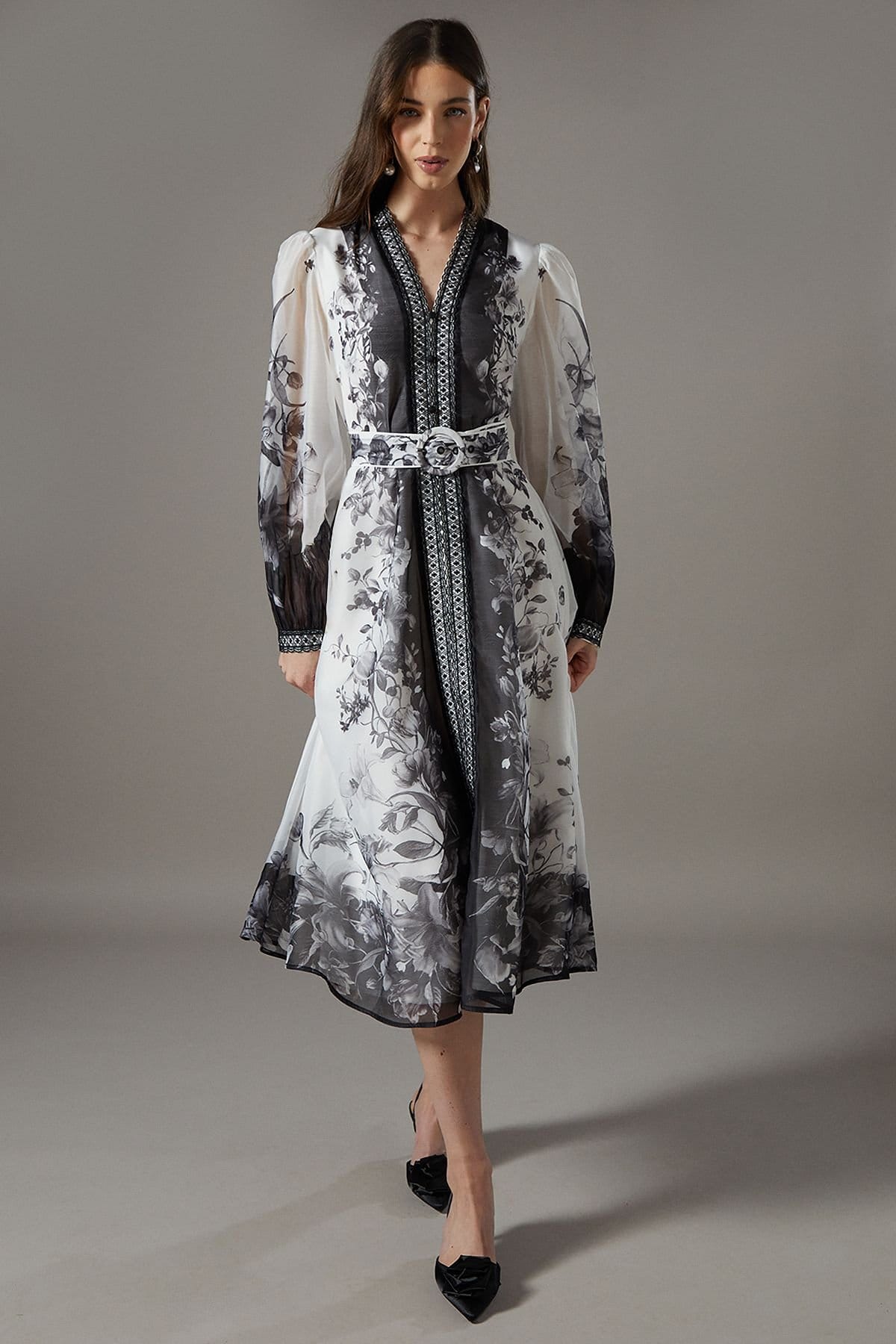 Coast Mono Floral Print Organza Shirt Dress