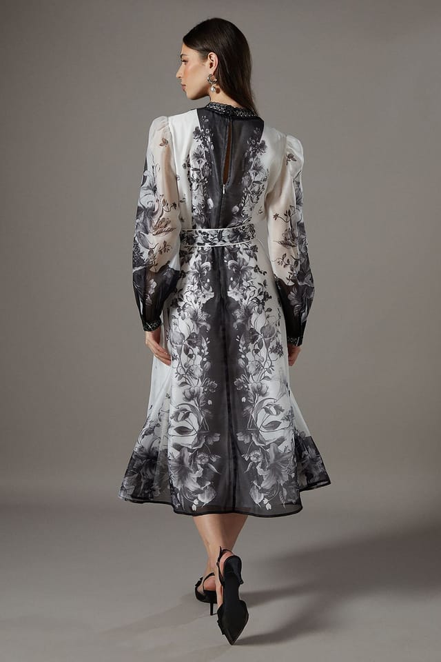 Coast Coast Women's Border Printed Organza Shirt Dress in Mono - 3