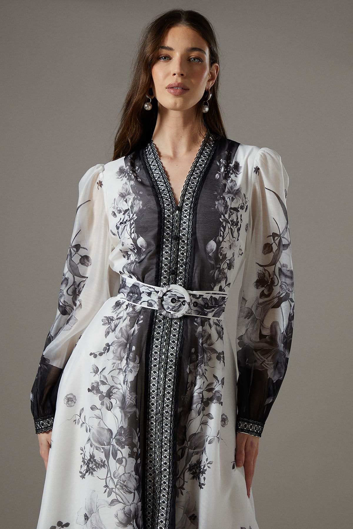 Coast Coast Women's Border Printed Organza Shirt Dress in Mono - 4