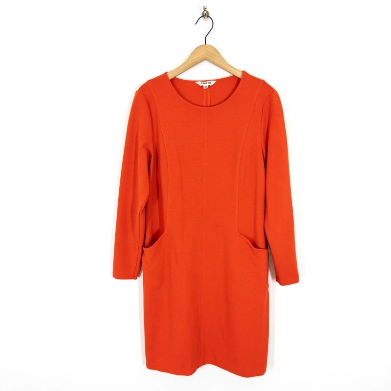 Boden Boden Ellen Ottoman Dress Size 18 Regular Fiesta Orange Red Ribbed Cotton - 1