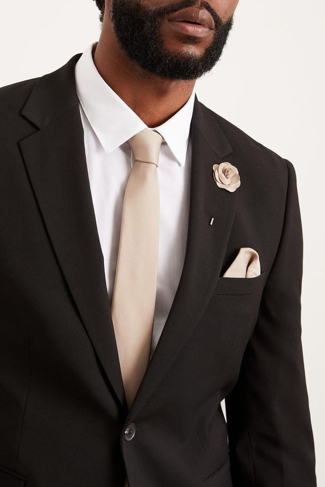 Burton Burton Men's Champagne Slim Tie With Pocket Square & Pin - 2