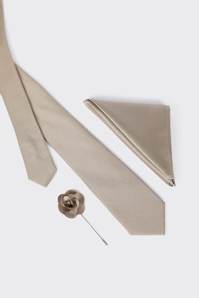 Burton Burton Men's Champagne Slim Tie With Pocket Square & Pin - 3