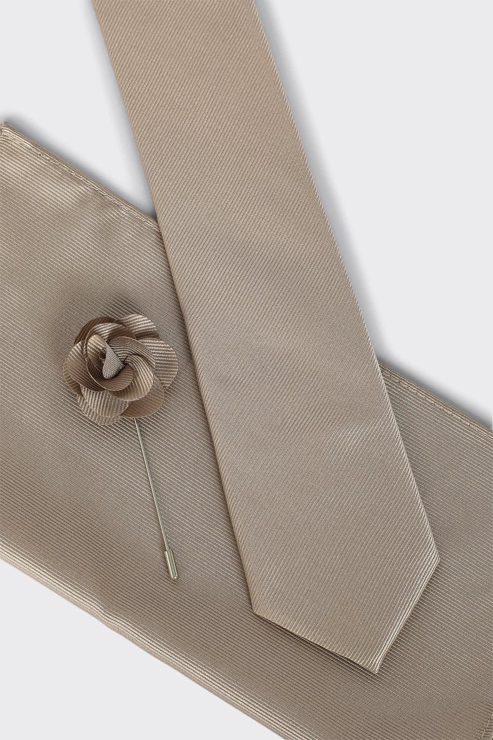 Burton Burton Men's Champagne Slim Tie With Pocket Square & Pin - 4