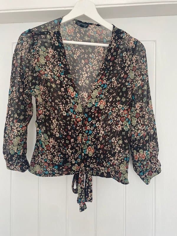 Topshop Y2K Floral Print Chiffon Blouse Size 10