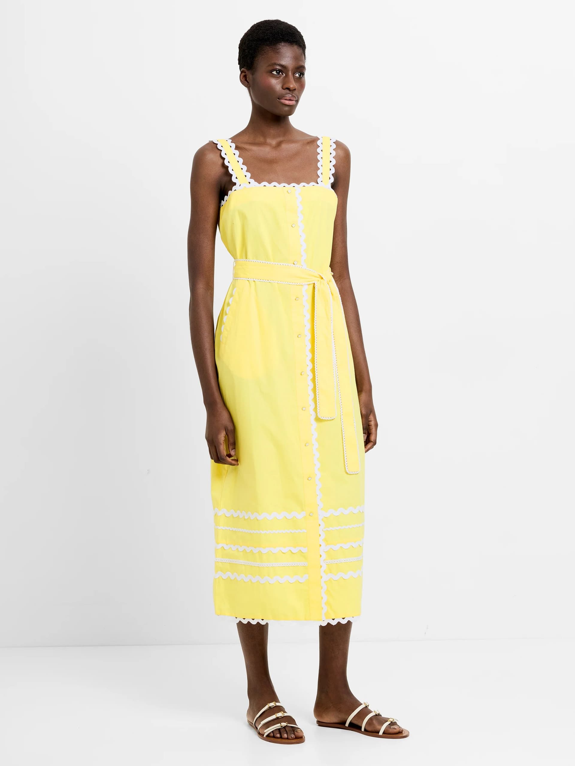 French Connection Cambria Cotton Ric Rac Dress Butter Yellow/Linen White