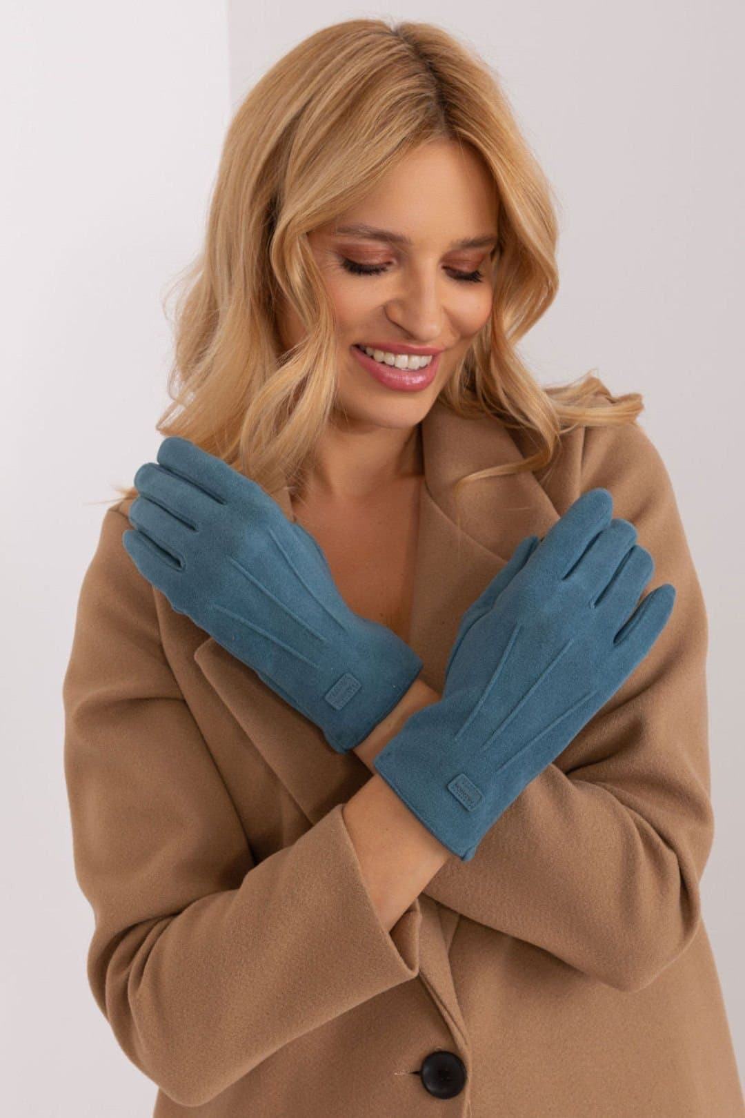 Love Lace Love Lace Women's Elegant Insulated Touchscreen Gloves with Embroidered Flower Patch in Blue
