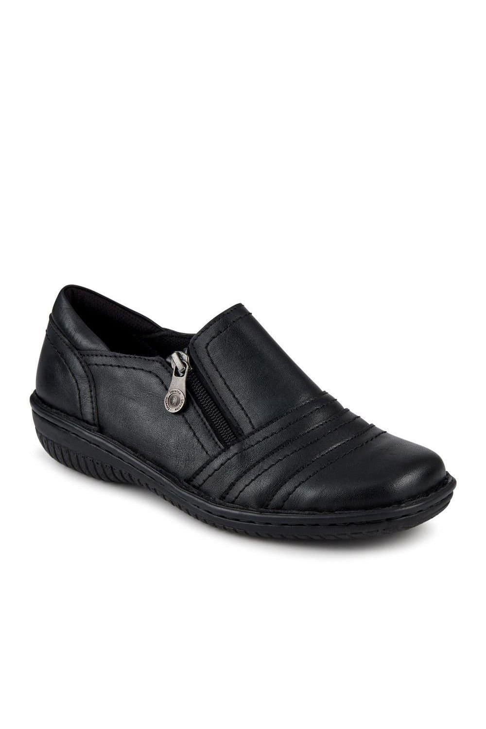 Pavers Pavers Women's Loretta Wide Fit Leather Handmade Slip-Ons in Black