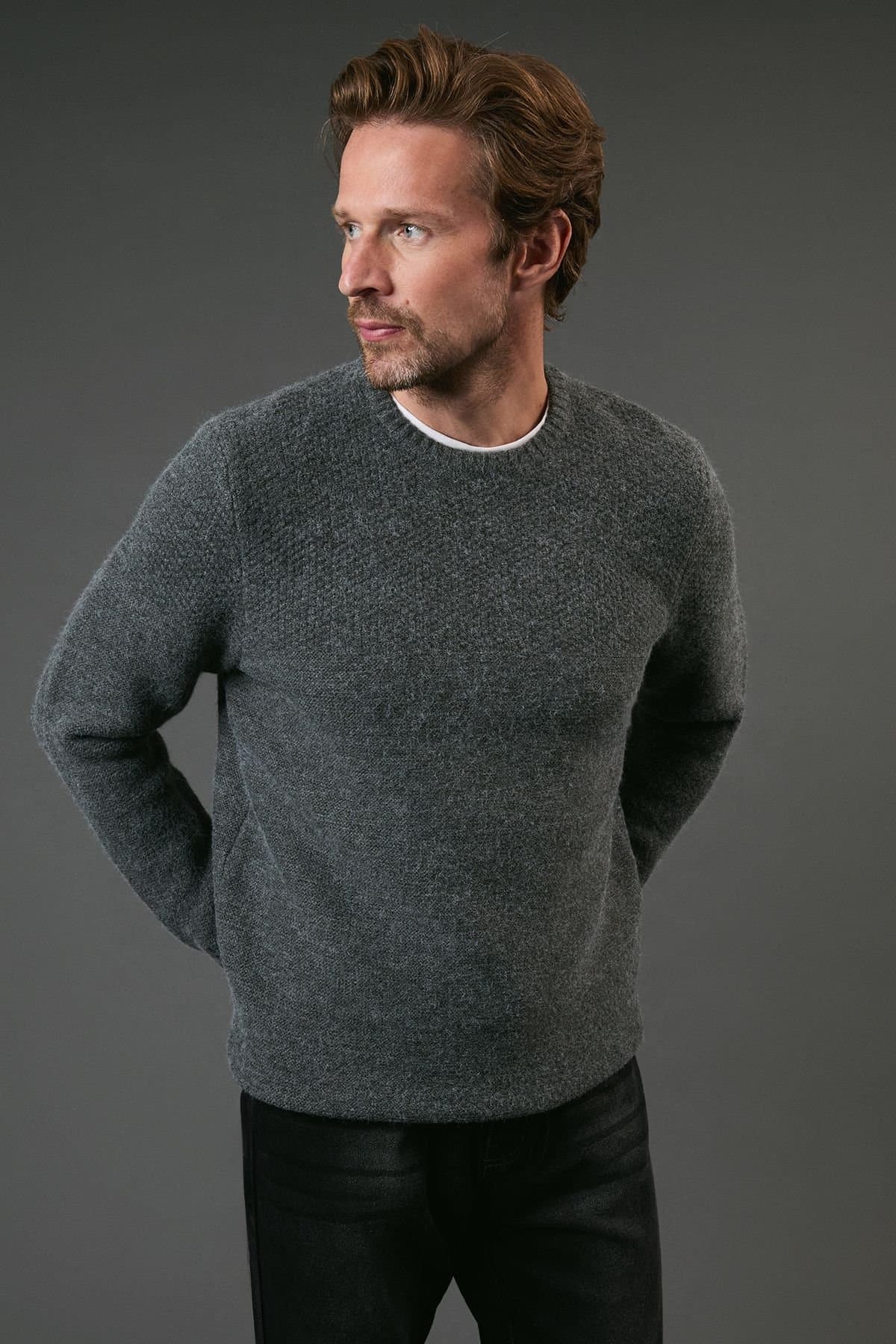 Maine Maine Charcoal Crew Neck Jumper in Knit Fabric