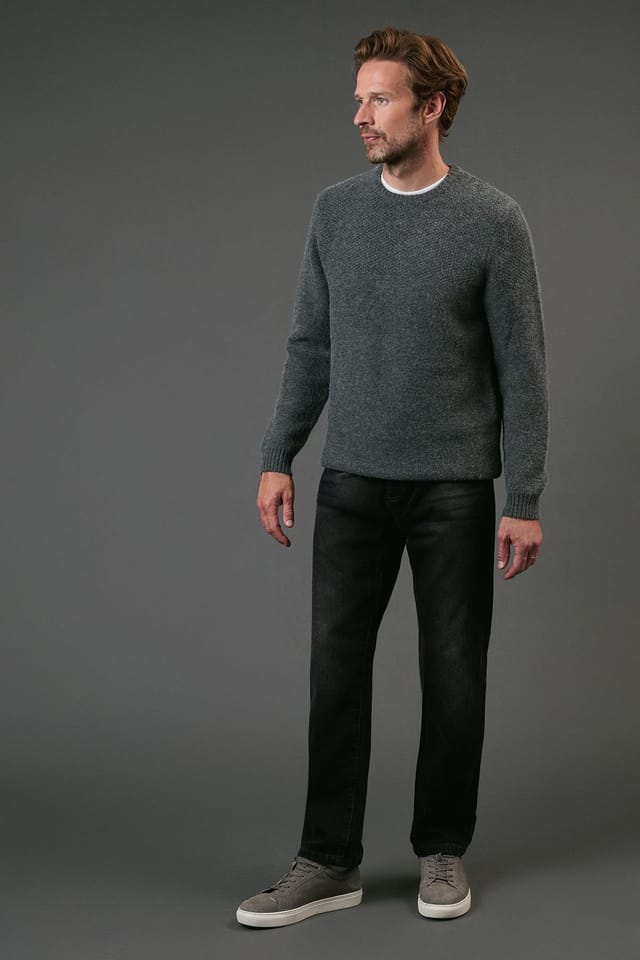 Maine Maine Men's Tuck Stitch Yoke Crew Neck Jumper in Charcoal - 2