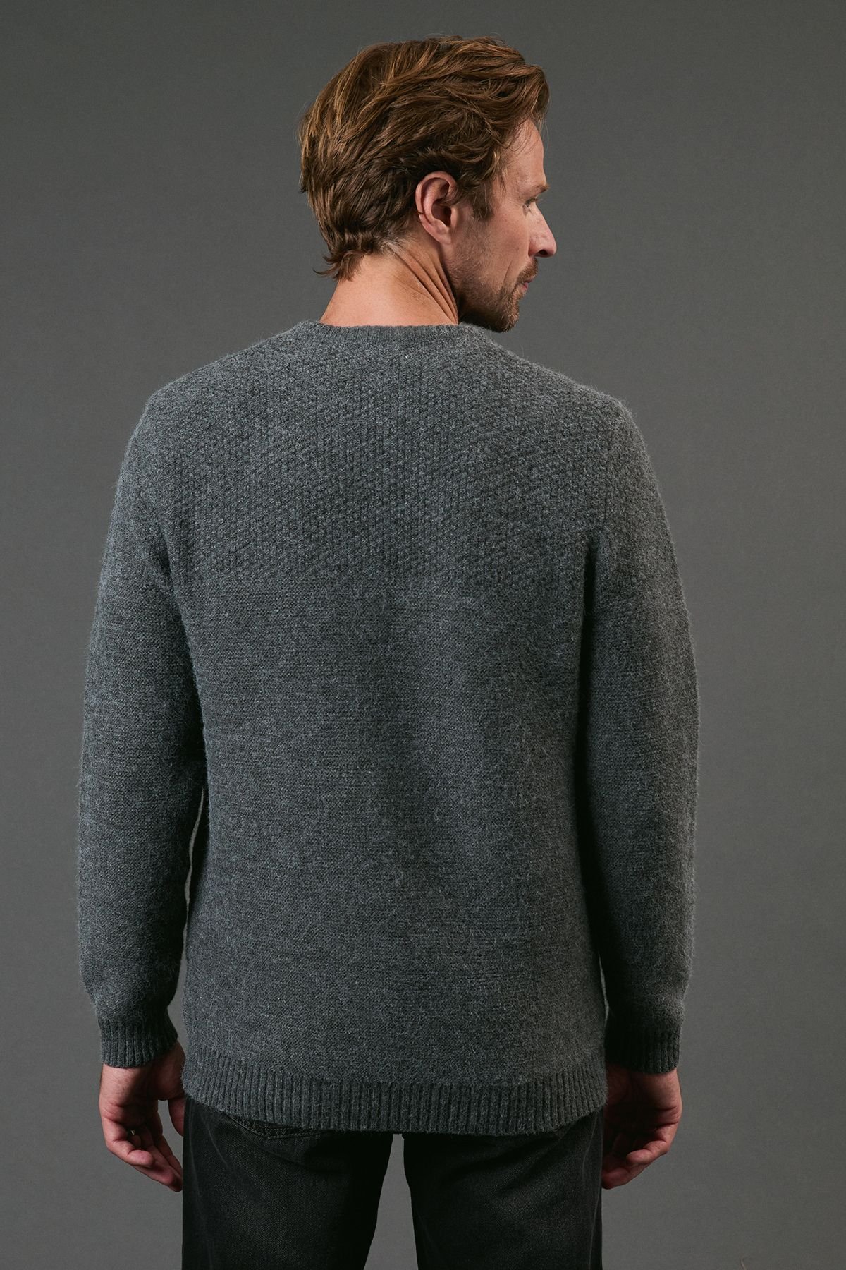 Maine Maine Men's Tuck Stitch Yoke Crew Neck Jumper in Charcoal - 3