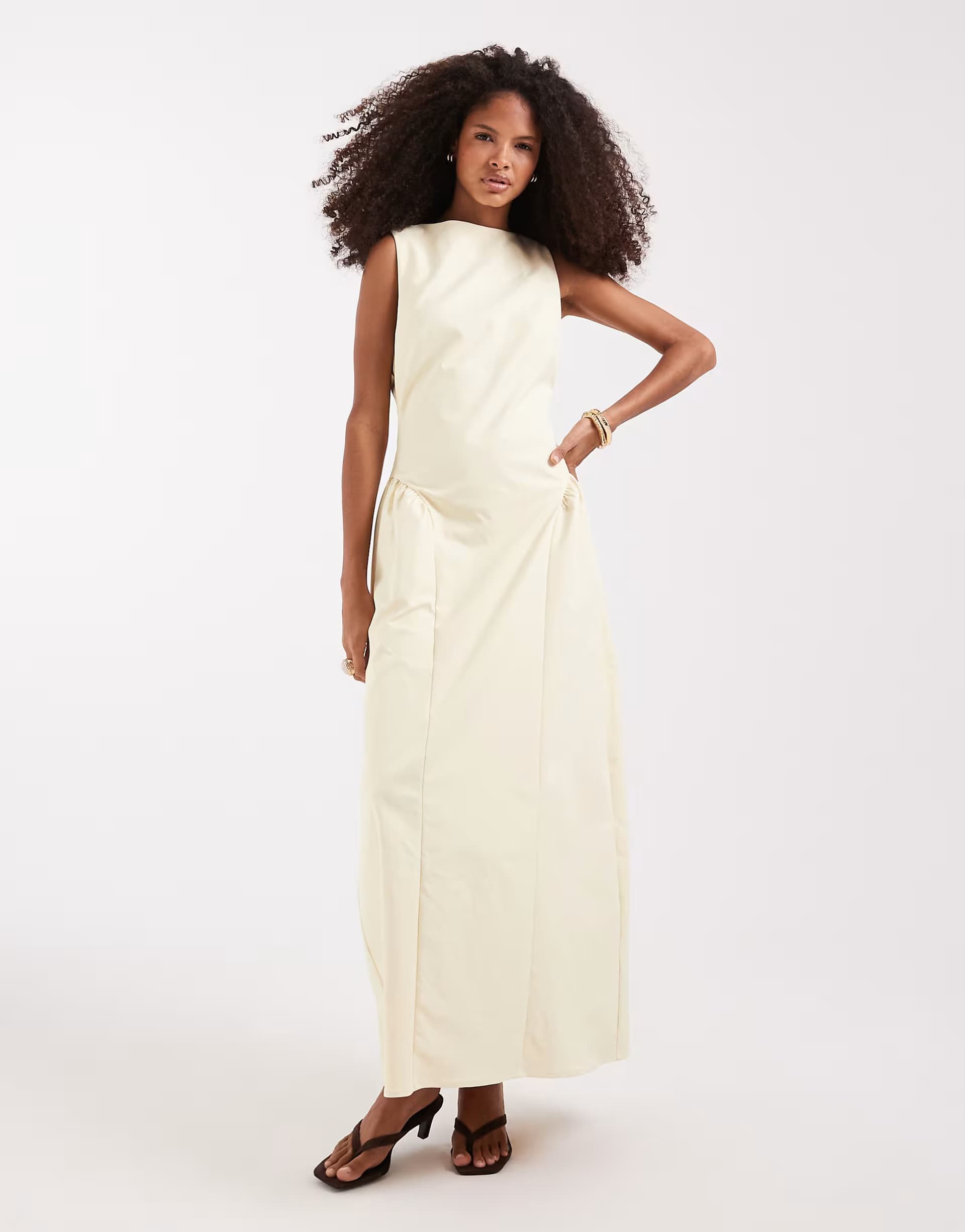 ASOS Pretty Lavish Slyvie slash neck hip detail midaxi dress in lemon