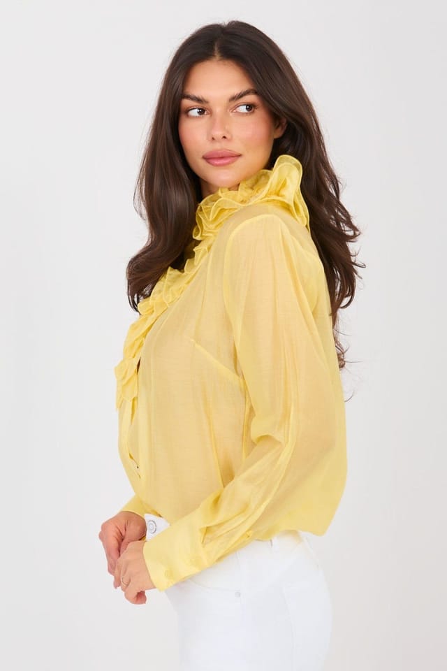 Love Lace Love Lace Women's Sheer Tencel Long Sleeve Shirt with Jabot in Yellow - 2