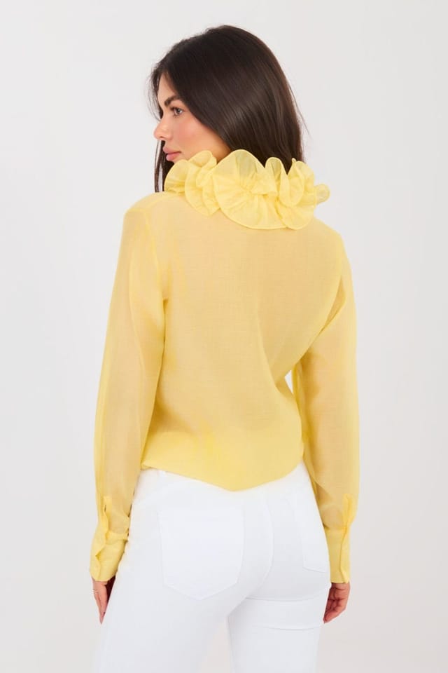 Love Lace Love Lace Women's Sheer Tencel Long Sleeve Shirt with Jabot in Yellow - 3