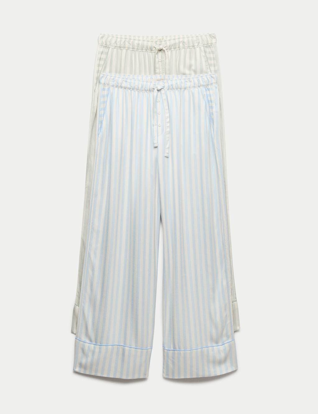 Marks & Spencer M&S 2 Pack Twill Wide Leg Pyjama Bottoms Blue Mix
