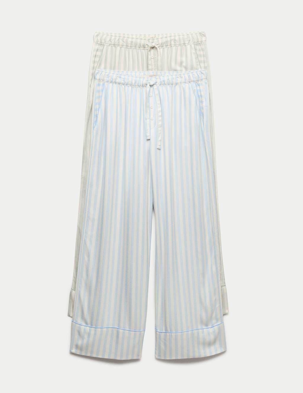 Marks & Spencer M&S 2 Pack Twill Wide Leg Pyjama Bottoms Blue Mix - 1