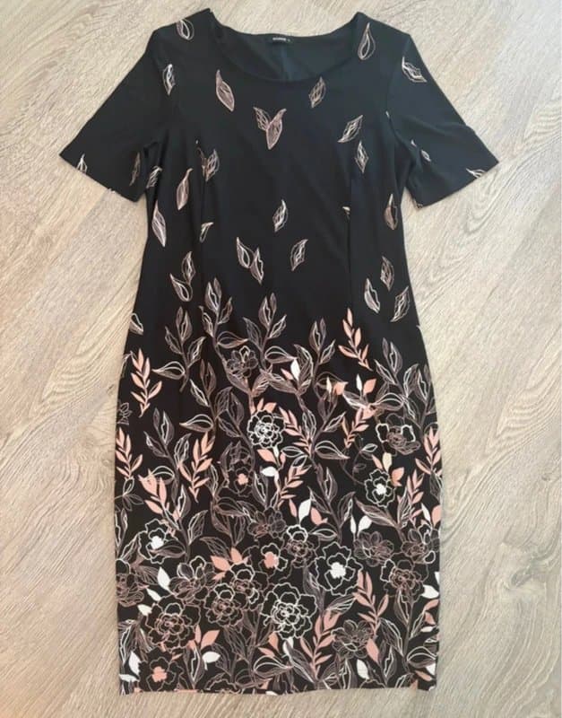 ROMAN Roman Black Floral Shift Dress UK 12 Pink & White Botanical Print Smart Casual Occasion Dress