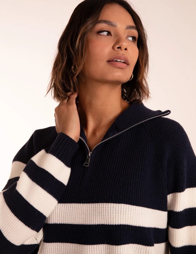 Blue Vanilla Striped Jumper With Zip - 2