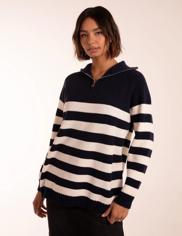 Blue Vanilla Striped Jumper With Zip - 3