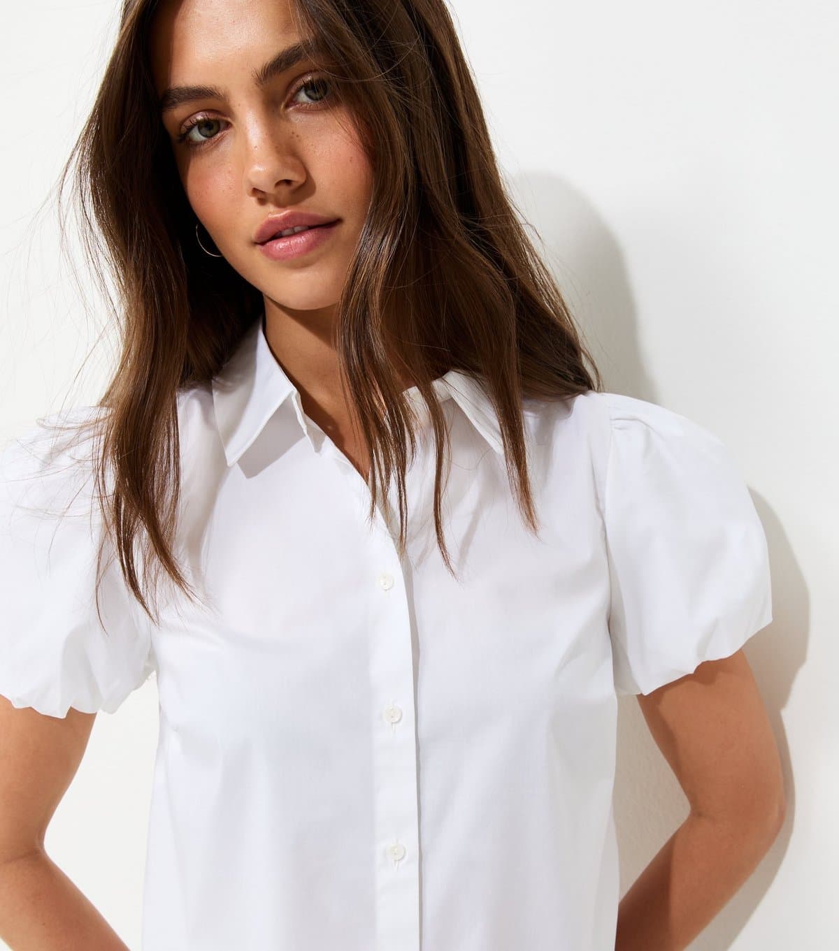New Look Women's White Cotton Rich Puff Sleeve Shirt New Look