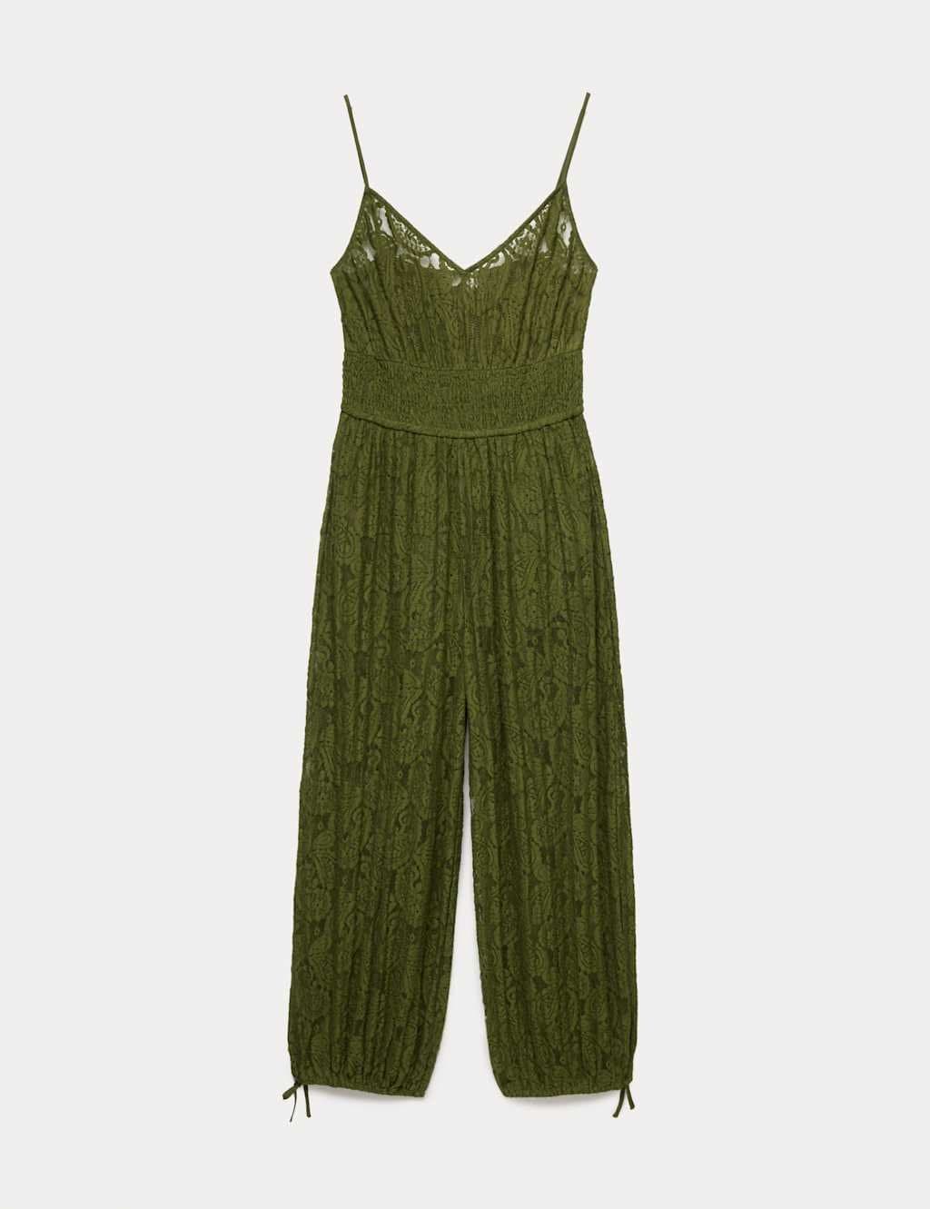 Marks & Spencer M&S Cotton Rich Lace Balloon Jumpsuit Fern Green