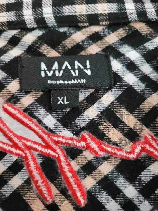 BoohooMAN MAN BoohooMAN Check Shirt XL – Statement Back Embroidery Streetwear