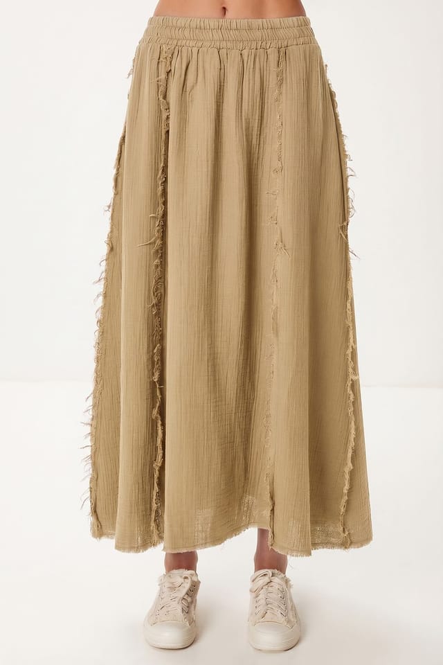 Happiness Istanbul Happiness Istanbul Women's Cotton Sleeveless Blouse & Wide-Leg Skirt Set in Khaki - 3