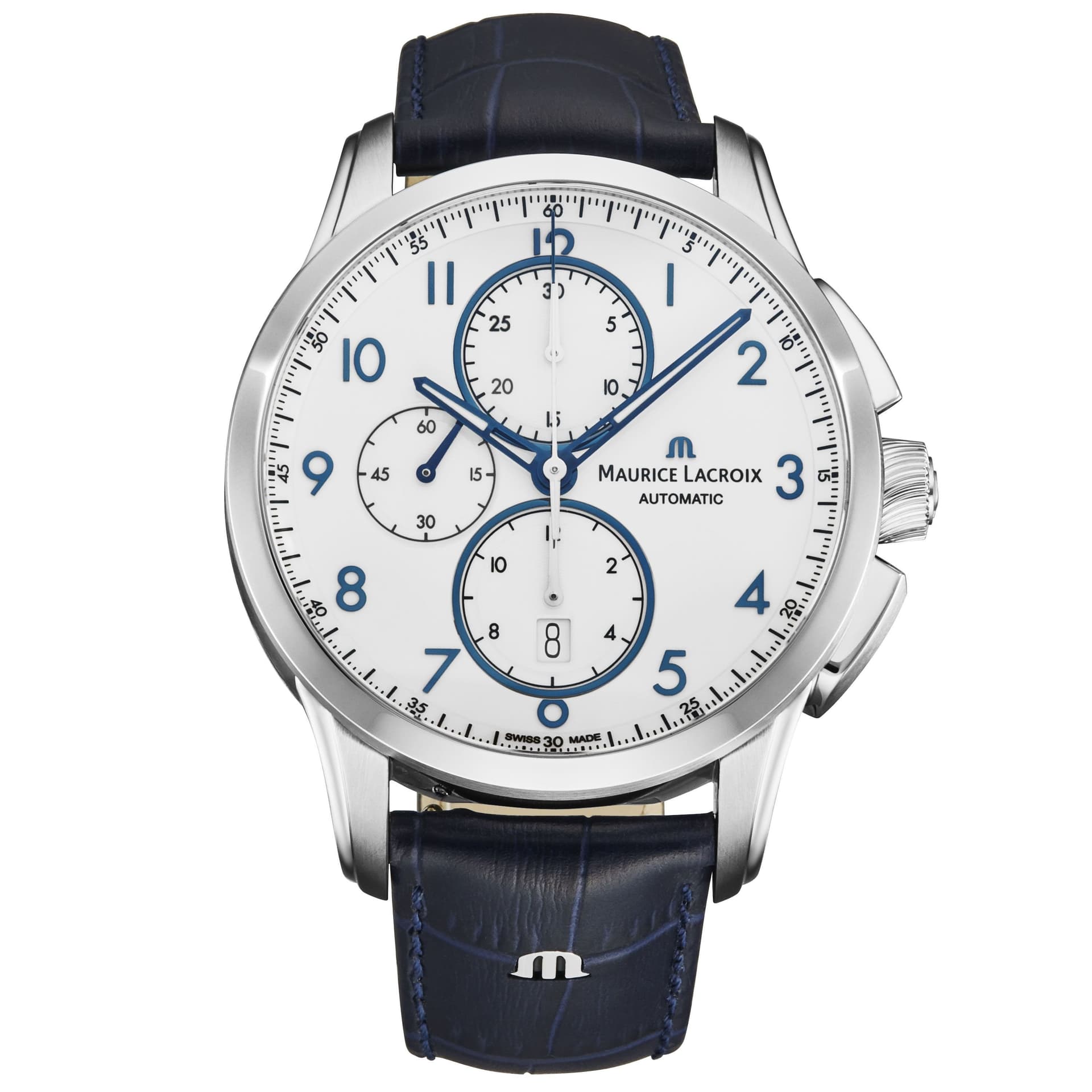 Maurice Lacroix Maurice Lacroix Men's 'Pontos' Glossy Lacquered Dial Leather Strap Automatic Watch in Blue