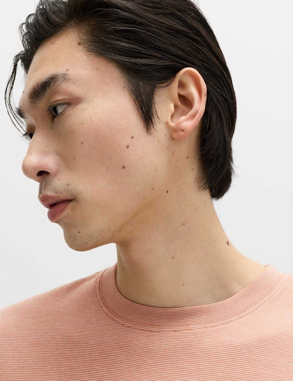 Marks & Spencer M&S Cotton Rich Ultimate Performance Striped T-Shirt Burnt Orange - 2